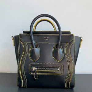 Celine Nano Luggage Bag, Black with Yellow Detail